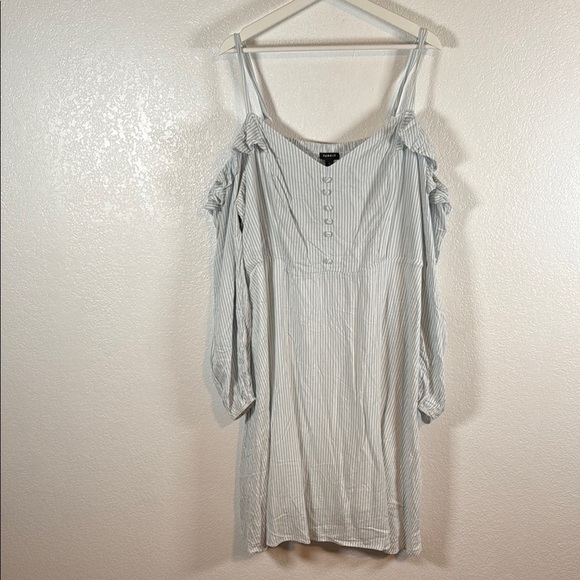 Torrid Blue Stripe Ruffle Shoulder Milkmaid Mini Dress Smocked Back Size 3X - Picture 1 of 9